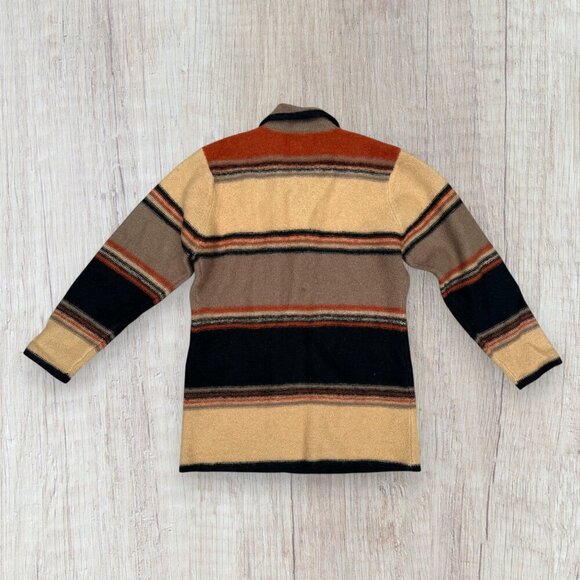 DB OHARA NWT Vintage Wool Blanket Sweater Fall Earthy Stripe Double Breasted M - Picture 5 of 9